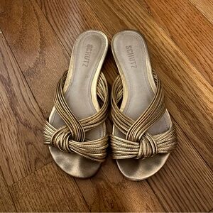 Schutz Khayla rose gold knot strappy sandals